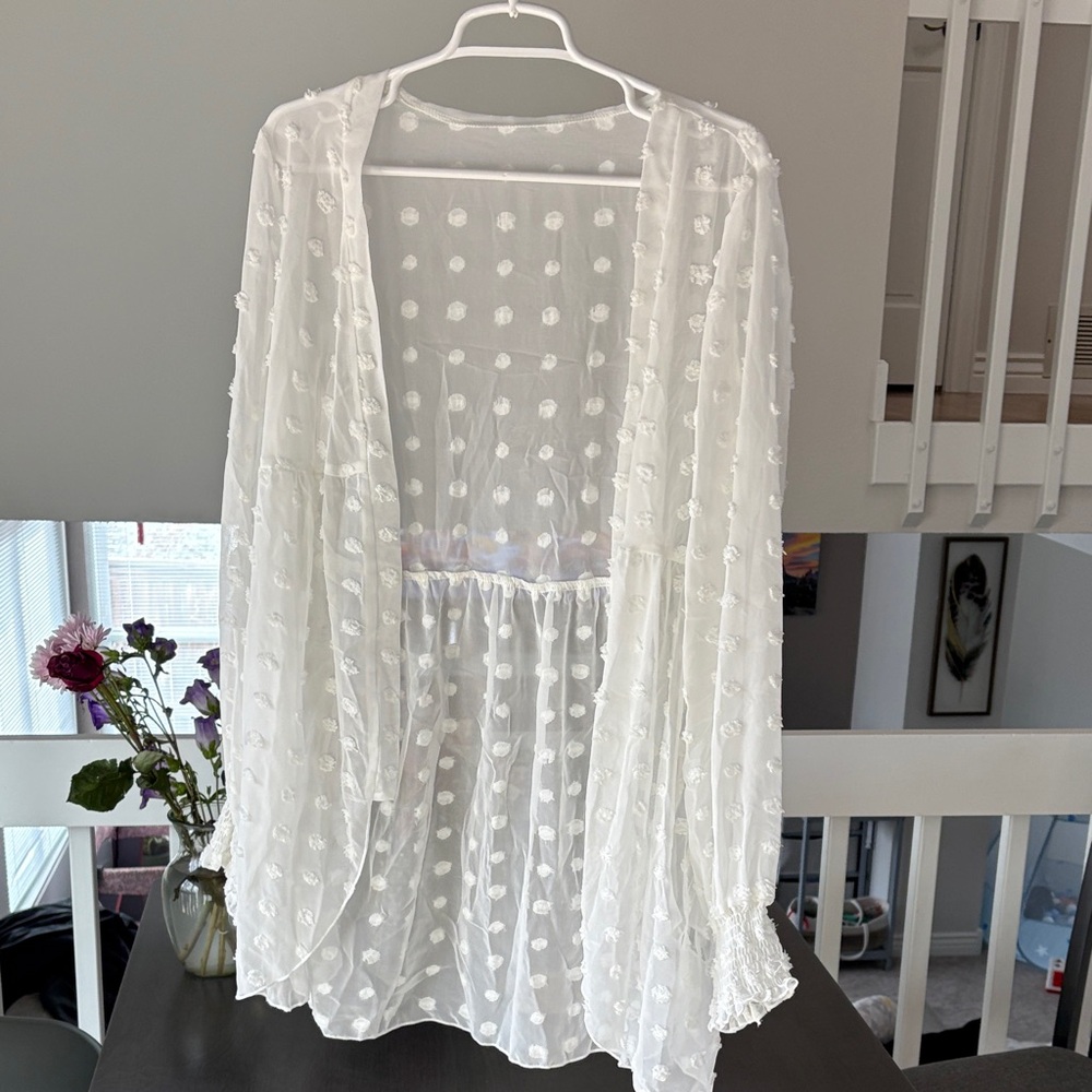 SHEIN White Sheer Floral Cardigan